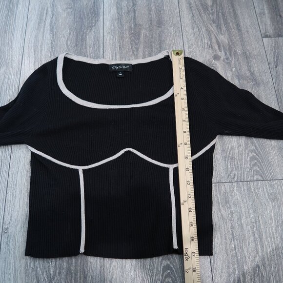 Say What Womens Cropped Top Knit Boat Neck Long Sleeve Black Shirt L - Picture 10 of 12
